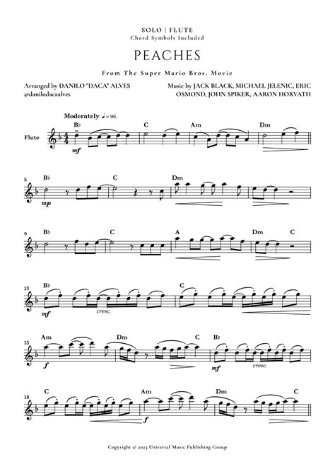 Peaches Arr Danilo Daca Alves By Jack Black Sheet Music For Flute