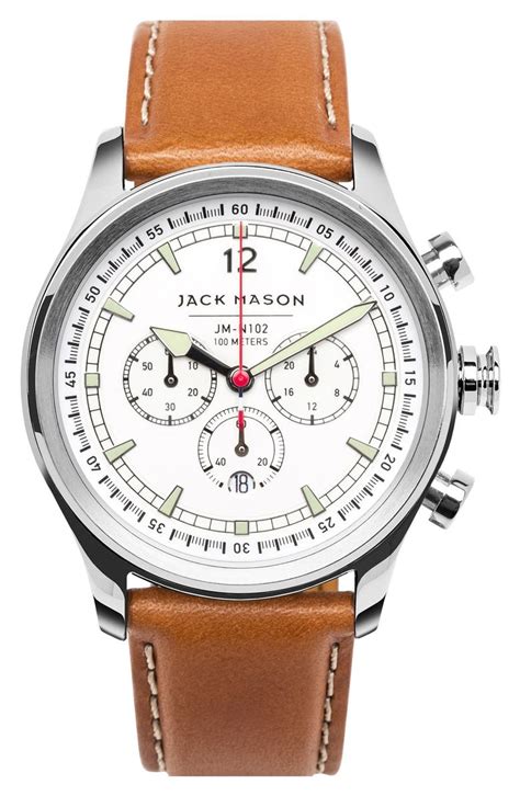 Jack Mason Nautical Chronograph Leather Strap Watch, 42mm | Nordstrom