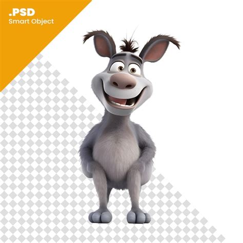 Premium PSD | Cartoon donkey with smile on white background 3d illustration psd template