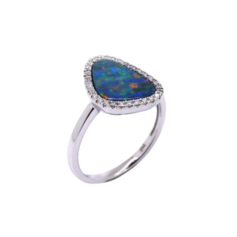 14K White Gold Opal Doublet And Diamond Ring Josephs Jewelers