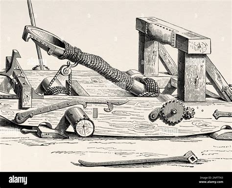 Mangonel machine de guerre du 15th siècle Catapulte ou moteur de