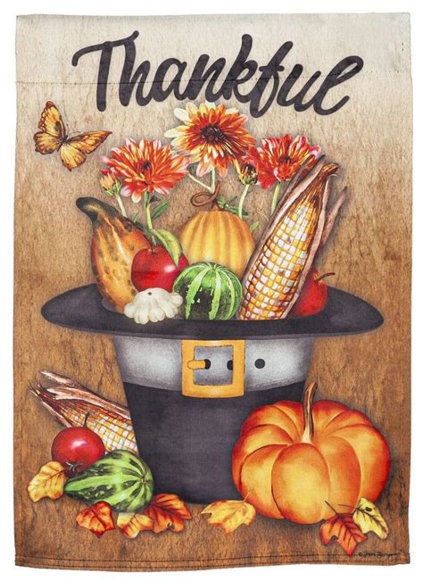 Thankful Harvest Garden Flag 2 Sided Thanksgiving Thanksgiving Art