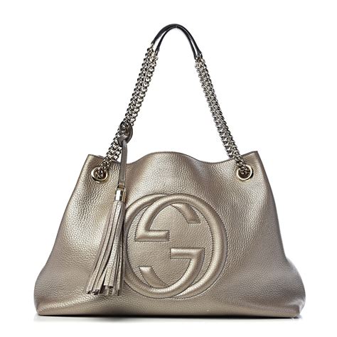 Gucci Metallic Pebbled Calfskin Medium Soho Chain Shoulder Bag Golden