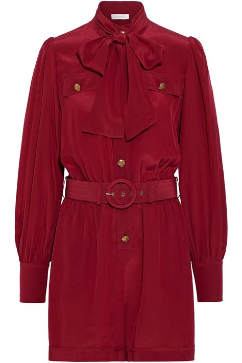 Buy Zimmermann Pussy Bow Belted Silk Crepe De Chine Playsuit Claret At Off Editorialist
