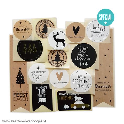 15 Stickers Kerst 4 Assorti Kaarten En Kadootjes