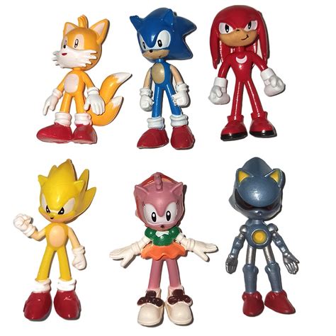 6pcs Kit Sonic Hedgehog Miniature Figuras Tails Amy Rose Knuckles The