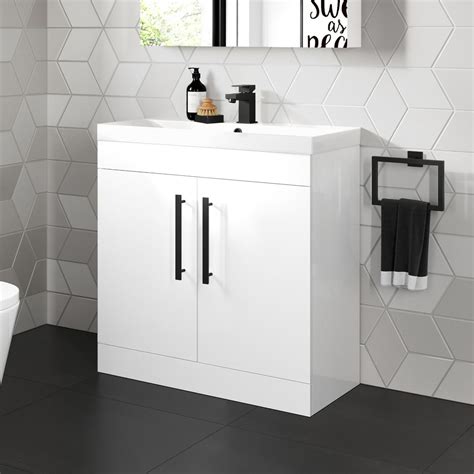 Avon Gloss White Basin Vanity 800mm Black Accents