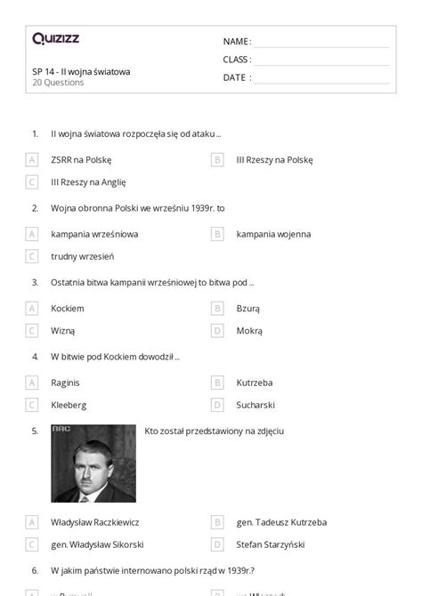 Ponad 50 II wojna światowa arkuszy w Quizizz Darmowe i do druku