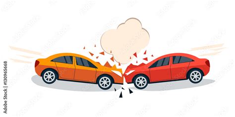 Car accident comic style vector illustration. Two cars hit head-on. Car ...