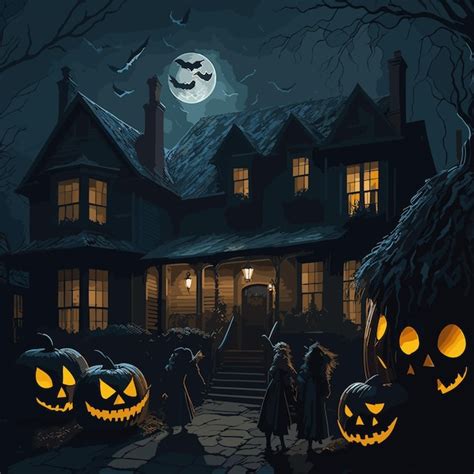 La Casa Embrujada De Halloween Vector Premium