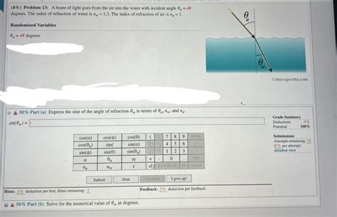 Solved Problem A Beam Of Light Goes From The Air Chegg