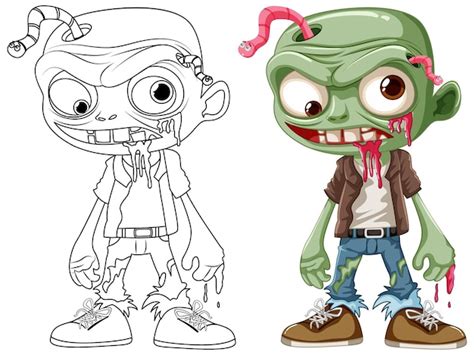 Dibujos Animados De Zombies Con Gusano Personaje Masculino Aislado Para