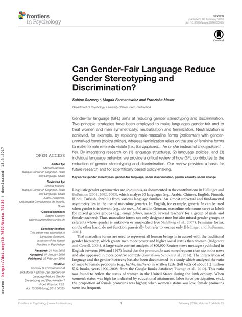 Can Gender Fair Language Reduce Gender Stereotyping And Discrimination Docslib