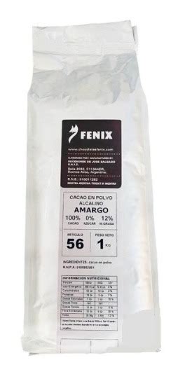 Cacao Amargo En Polvo Fenix Kg Cod Materia Grasa