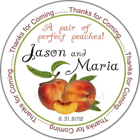 Personalized Wedding Favor Labels Pair Of Peaches 100 Glossy Etsy