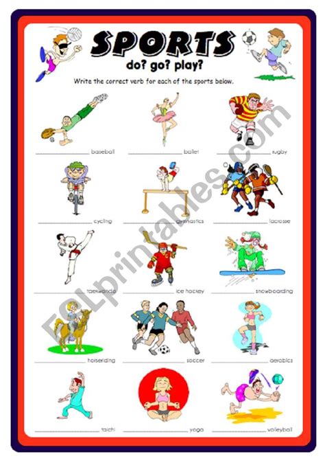 Sports ESL Worksheet By Suejm1