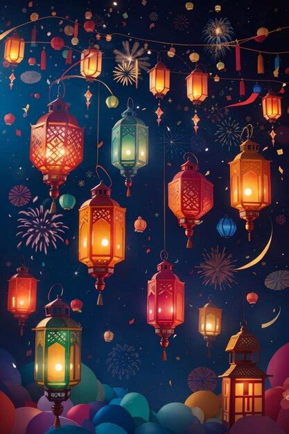 Premium Ai Image A Festive Eid Ul Fitr Poster With A Colorful Array