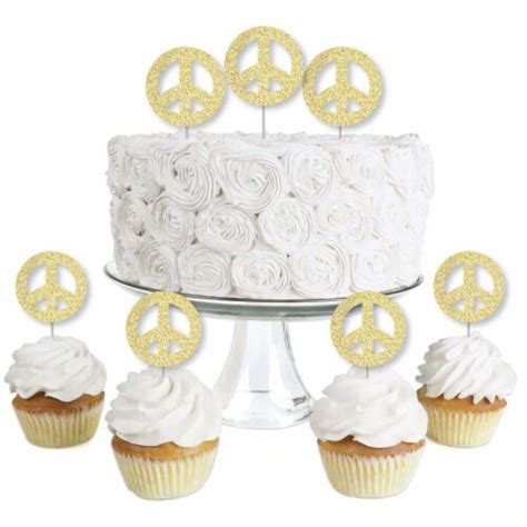 Big Dot Of Happiness Gold Glitter Peace Sign No Mess Dessert Cupcake