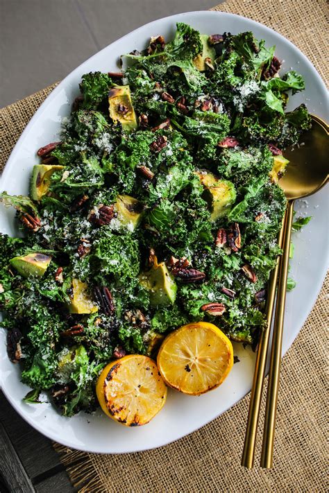 Grilled Kale Salad With Avocado Lemon Parm Walder Wellness Rd