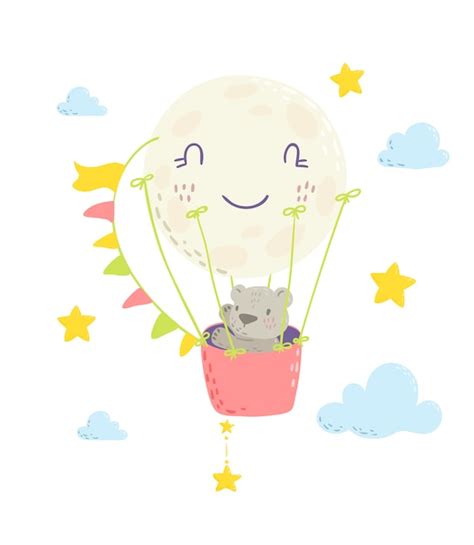 Premium Vector Bear In Hot Air Balloon