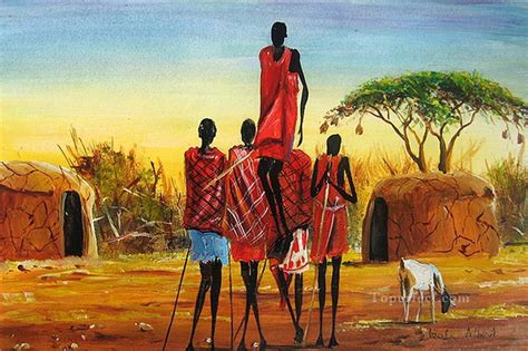 Dancing Maasai African Painting In Oil For Sale