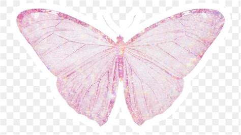 Pink Holographic Butterfly Sticker With A White Border Free Image By