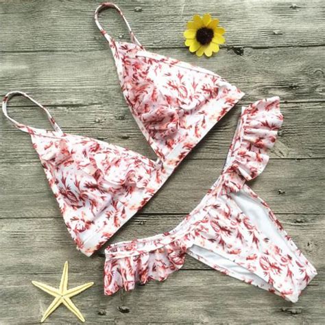 Womens Sexy Floral Ruffles Bikini Set Summer Beach Holiday Swimsuit