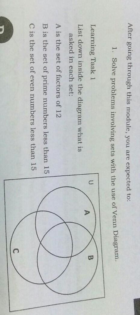 1 Solve Problems Involving Sets With The Use Of Venn Diagram Brainly Ph