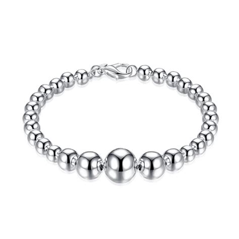 H165 925 Sterling Silver Bracelets For Women Big Smooth Ball With Small