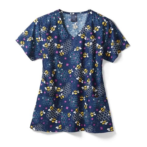 Zoe And Chloe Womens V Neck Print Scrub Top Z12202