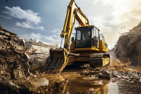 Premium AI Image Construction Site Excavator Digger Miner Excavation