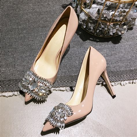 Chic Beautiful Nude Evening Party Pumps Crystal Rhinestone Cm Stiletto Heels Pointed
