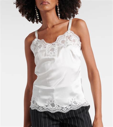 Lace Trimmed Satin Camisole In White Dolce Gabbana Mytheresa