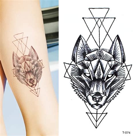 Tatuaje Falso De Lobo Negro Para Hombres Y Mujeres Tatuaje Temporal