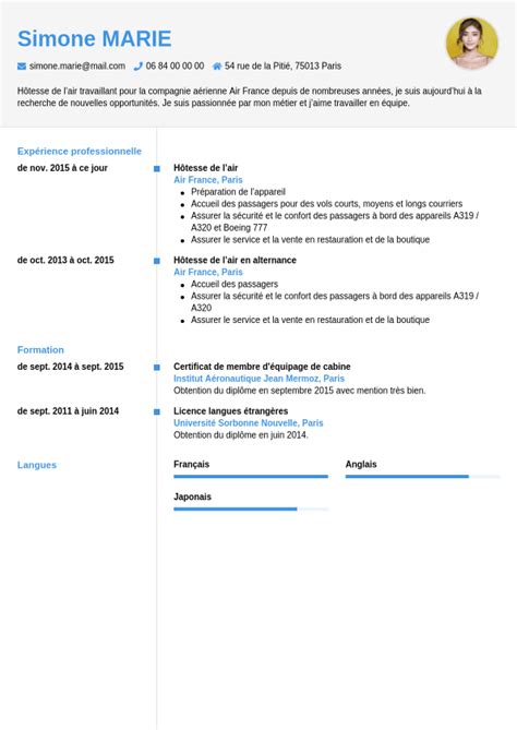 Exemple De Cv H Tesse De Lair Ou Un Steward Cvwizard