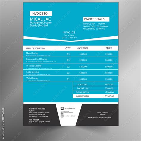 Invoice Minimal Design Template Bill Form Business Invoice Accounting