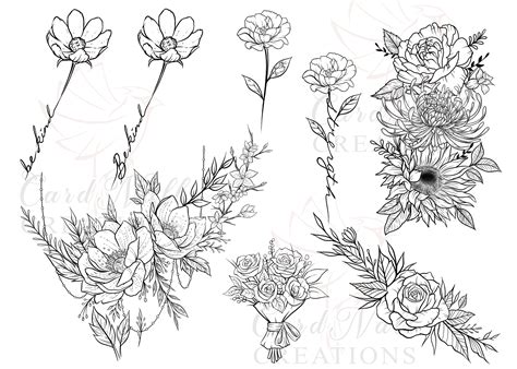 Instant Download of a Tattoo Flower Design Sheet, JPEG, Digital Files ...