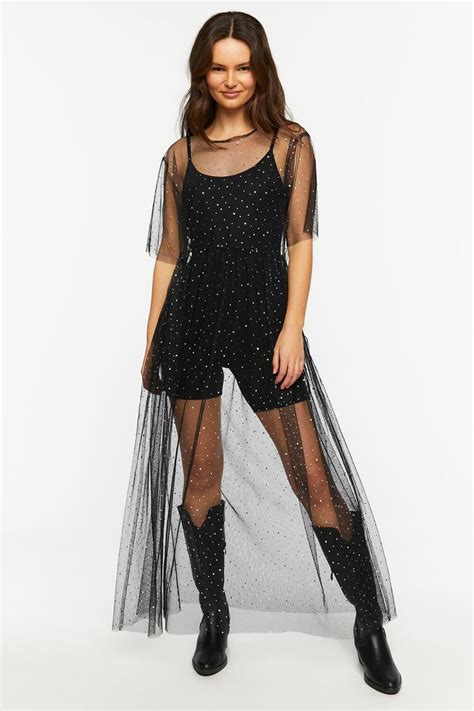 Sheer Mesh Sequin Maxi Dress