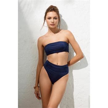 Dagi Sabit Silikonlu Straplez Retro Bikini Lacivert U