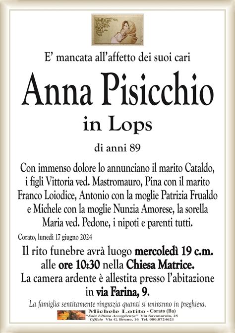 Anna Pisicchio In Lops Corato Necrologi Web