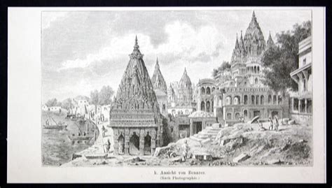 Ansicht Von Benares Varanasi Indien India Kashi Par Holzstich