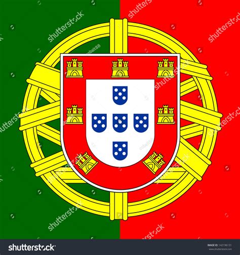 Portugal Flag Coat Of Arms Portuguese Shield Vector Illustration