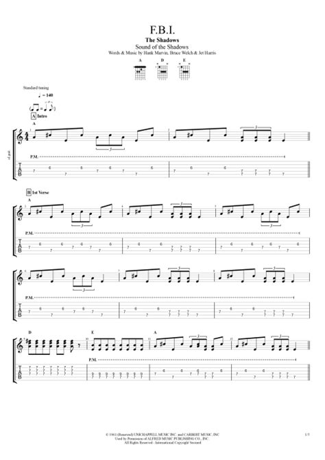 Fbi Tab By The Shadows Guitar Pro Full Score Mysongbook