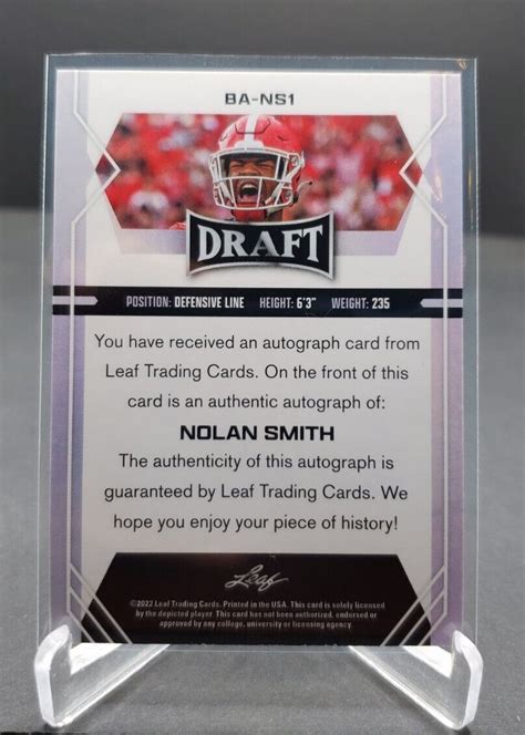 2022 Leaf Draft Rookie Autograph BA NS1 Nolan Smith Rc Auto EBay