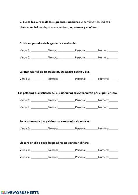 Tiempos Verbales Activity For 4 Live Worksheets