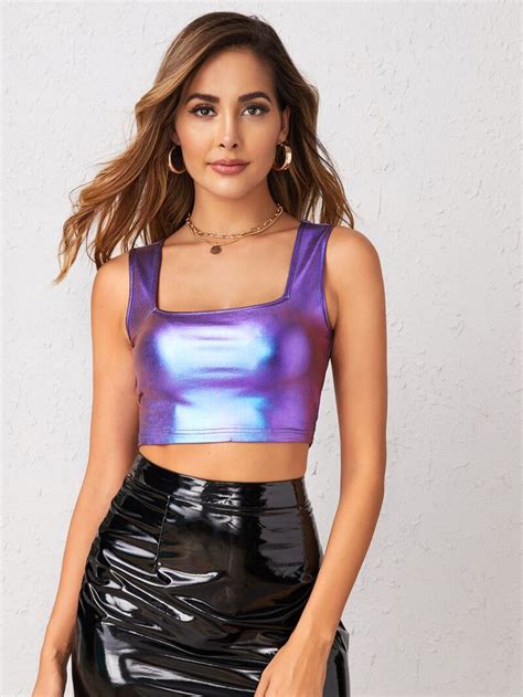 Metallic Crop Tank Top Cropped Tank Top Metallic Crop Top Top Outfits