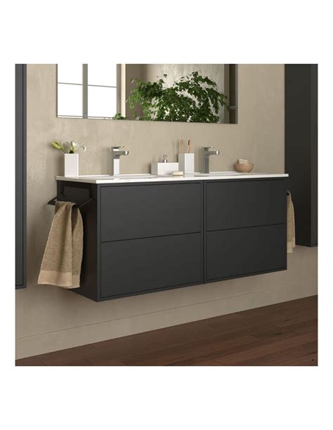 Mobile Bagno Sospeso Nero Opaco Doppio Lavabo Cassetti X X H