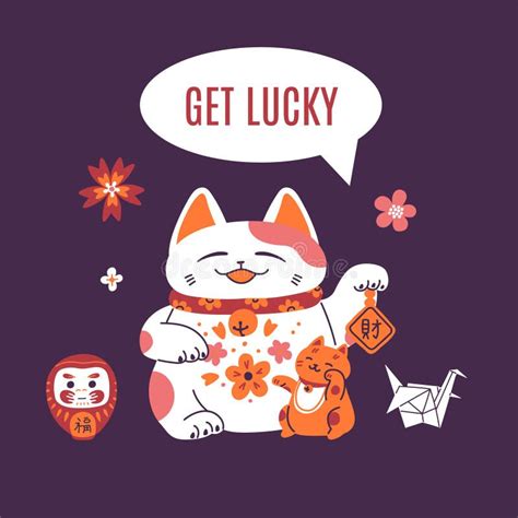 Vector Flyer Of Asian Cat Maneki Neko With Good Luck Wishes Stock