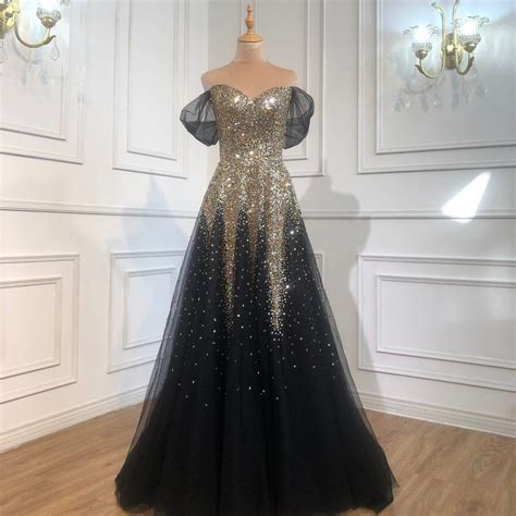 Black Gold A Line Luxury Evening Dresses Gowns Beautiful Evening