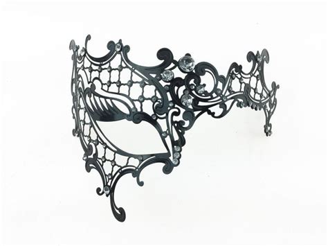 Laser Cut Metal Half Face Mask With Diamonds Black Bb Store